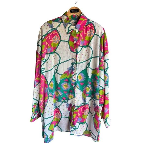 Andre Chateau Women's Vintage Blouse Button Up Funky Colorful USA Made Size 14 - Picture 1 of 5